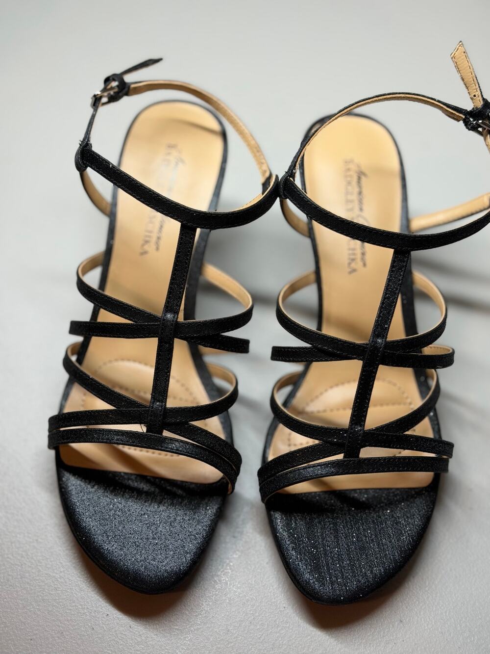 NEW! American Glamour Badgley Mischka 7.5M Black Womens Lilith Heeled Sandals